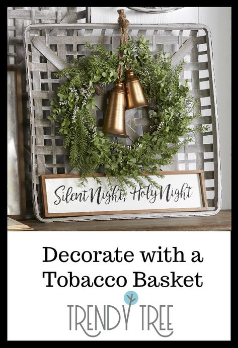 Mixed Eucalyptus, Farmhouse Design Ideas, Silent Night Holy Night, Basket Decor, Basket Uses, Basket Crafts, Christmas Decor Inspiration, Bathroom Design Decor, Christmas Baskets