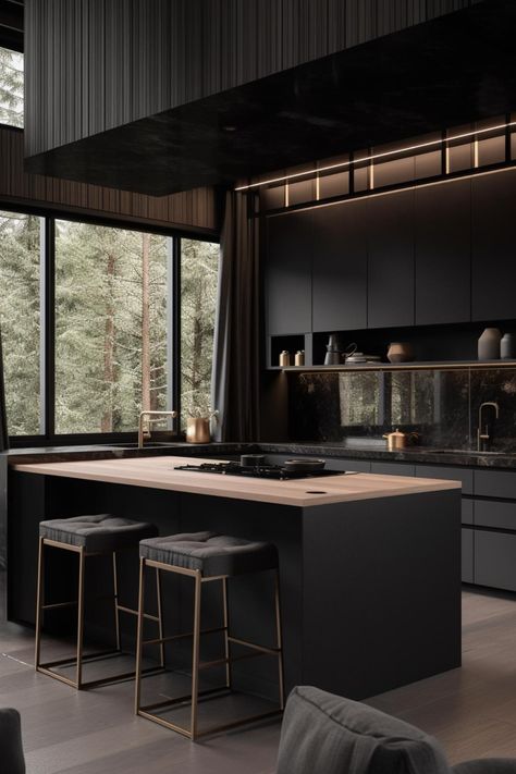 Black Mansion, Japanese Kitchen Design, Japandi Style Kitchen, Japandi Kitchen Design, Design Kitchen Cabinets, Dark Interior Design, Japandi Kitchen, Interior Design Minimalist, Decorative Set