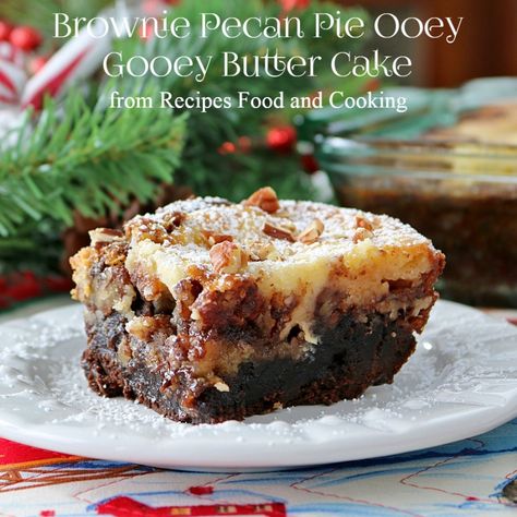 Recipes, Food and Cooking Brownie Pecan Pie Ooey Gooey Butter Cake - Recipes, Food and Cooking Brownie Pecan Pie, Ooey Gooey Cake, Ooey Gooey Butter Cake, Cake Brownie, Gooey Cake, Cheesecake Layer, Pecan Pie Filling, Cheesecake Toppings, Gooey Butter Cake