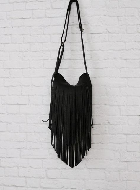 Boho Black Leather Fringed Purse / Black by RusticMoonLeather Black Leather Jewelry, Leather Fringe Purse, Fringe Handbags, Fringe Crossbody Bag, Fringe Purse, Black Leather Bag, Fringe Bags, Boho Leather, Black Leather Purse