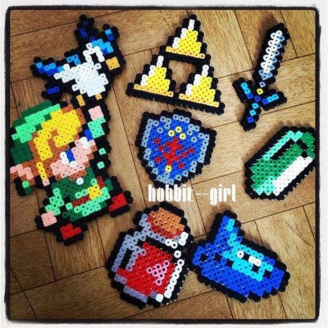 The Legend Of Zelda Perler Beads, Zelda Pixel Art 8 Bit, Crystal Perler Beads, Zelda Perler Bead Patterns, Legend Of Zelda Perler Beads, Zelda Perler Beads, Zelda Pixel Art, Zelda Perler, Nerdy Perler Beads