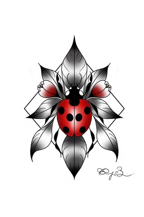 Borboleta Tattoo, Gem Drawing, Lady Bug Tattoo, Botanical Flowers Print, Bug Tattoo, Insect Tattoo, Easy Flower Painting, Star Tattoo Designs, Ladybug Art