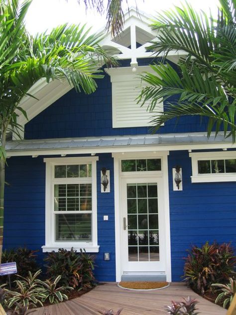 http://beehivestudio.typepad.com/.a/6a00e54f9cbc5e883401157255ca86970b-500wi Bright Blue Exterior House Colors, Bright Blue House Exterior, Beach Cottage Exterior Colors, Blue Beach House Exterior, Beach House Exterior Colors, Blue Home Exterior, Decorate Bookshelves, Cottage Exterior Colors, Beach Cottage Exterior