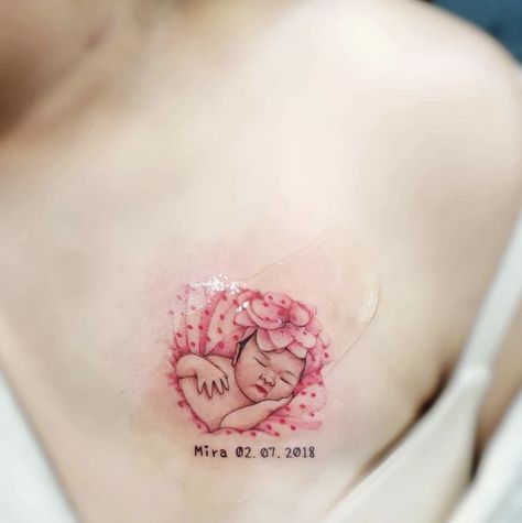 My first tattoo with my daughter new born photo❤️ First Tattoo, Watercolor Tattoo, Portrait Tattoo, I Tattoo, Tattoos