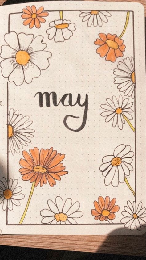 May Calendar Aesthetic, May Journal Page, Border Desings Aesthetic, May Inspiration, May Calendar Ideas, Bullet Journal Ideas May, May Journal Ideas, Journal Inspo Aesthetic, Flower Bullet Journal