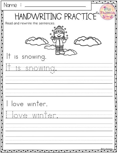 Winter Handwriting Practice | Handwriting practice, Handwriting analysis, Kindergarten writing Writing Sentences Kindergarten, Handwriting Worksheets For Kindergarten, Sentences Kindergarten, Writing Sentences Worksheets, Handwriting Worksheets For Kids, Handwriting Worksheet, Kindergarten Handwriting, Centers Kindergarten, Handwriting Practice Worksheets