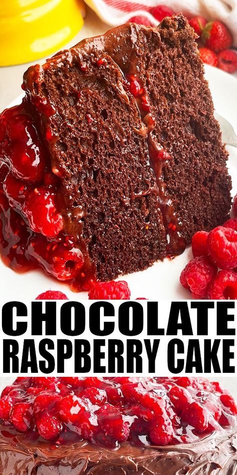 Chocolate Raspberry Pudding Cake, Chocolate Cake With Raspberry Sauce, Choc Raspberry Cake, Fresh Raspberry Pie, Cake Mix Homemade, Chocolate Cake With Raspberry Filling, Aip Sweets, Raspberry Cake Recipe, Chocolate Raspberry Cake Recipe