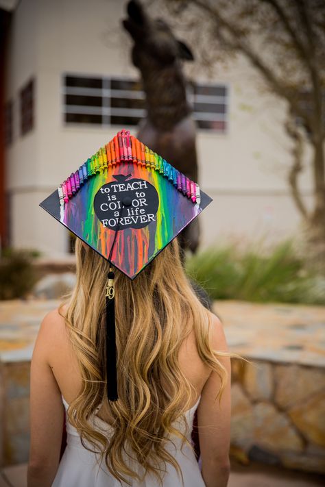 Early Childhood Education Caps Graduation, Art Education Graduation Cap, Cap Decoration Graduation College Teacher, Grad Cap Ideas For Teachers, Grad Cap Designs Teacher, Teacher Cap And Gown, Graduation Cap For Teachers, Cute Graduation Caps High Schools, Art Teacher Graduation Cap