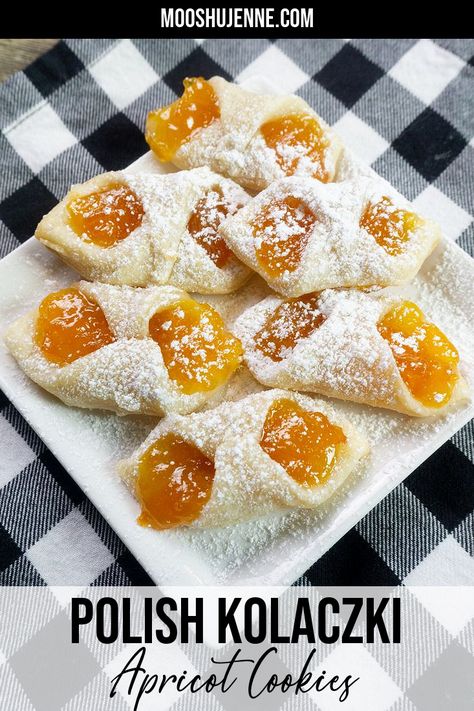 Polish Kolaczki Recipe, Kolachky Cookie Recipe, Apricot Cookies Recipe, Kolacky Cookies, Kolaczki Cookies Recipe, Kolaczki Recipe, Recipe Christmas Cookies, Apricot Cookies, Cream Cheese Cookie