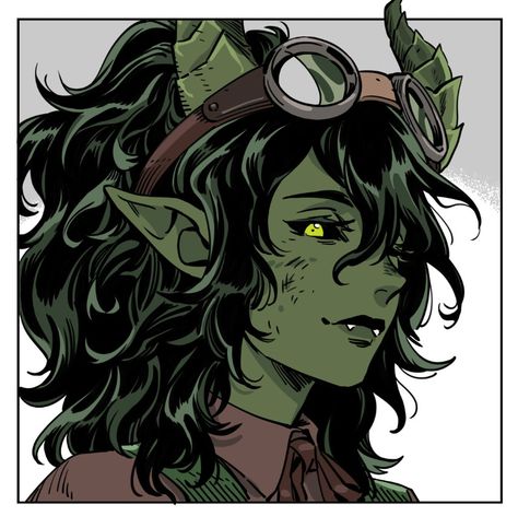 Goblin Tiefling, Rouge Character Design Dnd, Tiefling Green, Goblin Female Dnd, Goblin Female Art, Goblin Dnd Character Design, Green Tiefling, Goblin Character Art, Goblin Oc