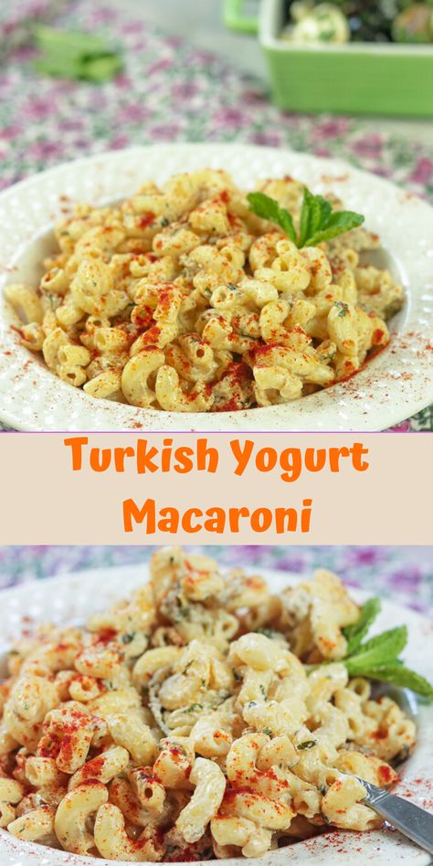 Yogurtlu Makarna - Turkish Yogurt Macaroni is a delicious one pot meal with pasta, ground meat and yogurt sauce infused with fresh mint. It can be adapted to Vegetarian by using soya chunks. #dinnertime #pastarecipes #turkishfood #middleeasternrecipes #lambrecipes #kidfriendly #comfortfood #recipeswithyogurt #worldcuisine #globalrecipes Turkish Pasta, Yogurt Pasta, Turkish Yogurt, Soya Chunks, One Pot Meal, Pasta Dinner Recipes, Yogurt Sauce, Yogurt Recipes, Pasta Shapes