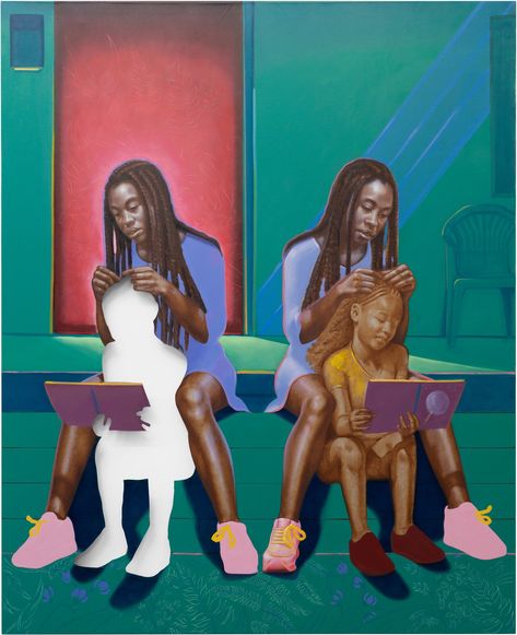 Titus Kaphar: From a Tropical Space, West 21st Street, New York, October 1–December 19, 2020 | Gagosian Titus Kaphar, Black Motherhood, Red Studio, Western Paintings, Art Hub, Artistic Installation, Woman Reading, Visual Representation, Black Community