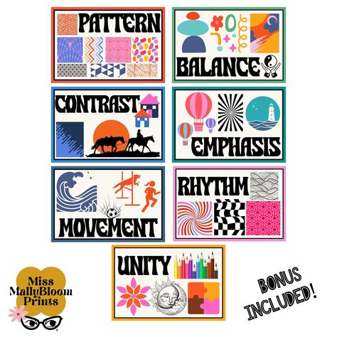 Principles Of Design Poster, Art Class Posters, Art Classroom Posters, Elementary Art Teacher, Elementary Art Classroom, Art Bulletin Boards, Art Room Posters, Teaching Graphic Design, Teachers Room