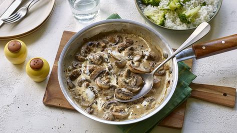 Creamy mushrooms and rice recipe - BBC Food Mushrooms And Rice, Venison Stew, Deer Recipes, Mushroom Stew, Mushroom Dish, Budget Meal Planning, Creamy Mushroom Sauce, Bbc Food, Pear Recipes