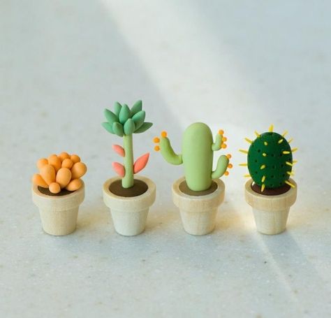 Fimo Figuren selber basteln Polymer Clay Cactus, Clay Cactus, Crea Fimo, Clay Dough, Diy Fimo, Diy Polymer Clay, Pots Set, Clay Crafts For Kids, ดินปั้น Polymer Clay