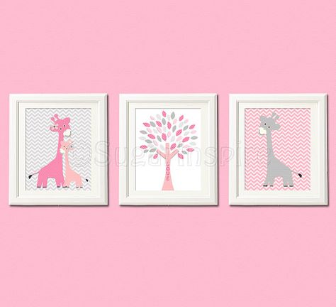 Pink and grey nursery art Print 8x10 Kids Room by SugarInspire, $14.95 Purple And Grey Nursery, Yellow And Grey Nursery, Purple Girls Room, Pink And Gray Nursery, Purple Nursery, Giraffe Family, Yellow Nursery, Giraffe Nursery, Grey Nursery