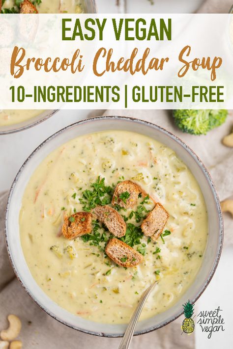 Soup Entree, Vegan Broccoli Cheddar Soup, Panera Copycat, Vegan Broccoli, Queso Cheddar, Vegan Soup Recipes, Broccoli Cheddar Soup, Cheddar Soup, Vegan Soups