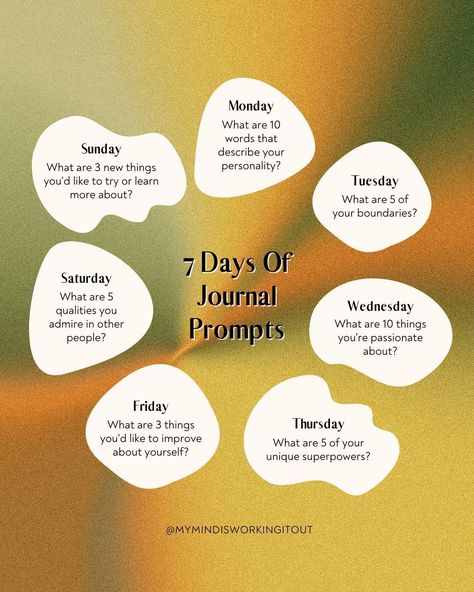 7 Journal Prompts for your week.📝 #JournalingForMentalHealth #MindfulReflections #mentalhealthmatters #mentalhealth #mentalhealthawareness #mentalwellness #journaling #journal #planner #journalinspo #healing #selfcare #mentalhealth #mentalhealthmatters #mentalhealthawareness #mentalwellbeing #selfecare #selflove #selfloveclub #lovelanguages #loveyourself #takecareofyourself #mentalwellness #breakthestigma #mentalhealthstigma #mentalhealthcare #mentalhealthsupport Bullet Journal Pages Ideas, Day Journal Prompts, Grateful Journal, Journal Pages Ideas, Mindset Bulletin Board, Growth Mindset Bulletin Board, Journaling Techniques, Mental Health Stigma, Day Journal