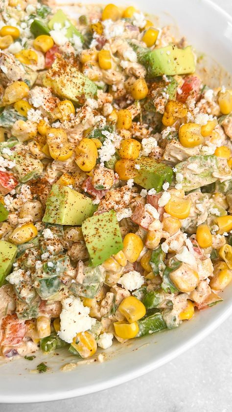 Street Corn Chicken Salad - Bad Batch Baking - Family Favorite Recipes Street Corn Chicken, 10 Minute Meal, Bacon Pasta Salad, Batch Baking, Chicken Caesar Pasta Salad, Restaurant Copycat, Corn Chicken, Recipes Family, Bacon Pasta