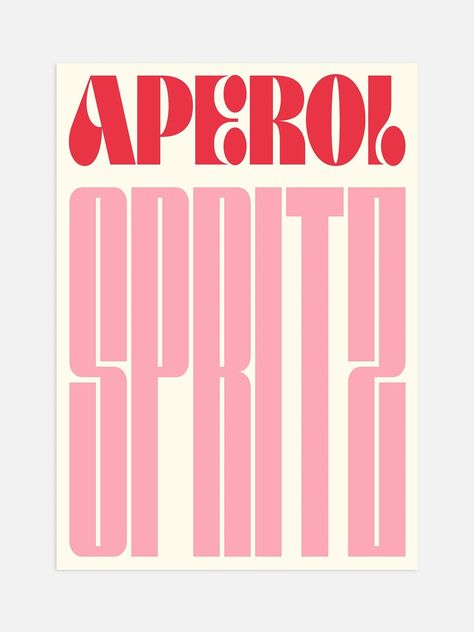 Aperol Spritz Typography Art  Stunning typography art featuring the iconic Aperol Spritz cocktail. Perfect for summer cocktail parties, home bars, and more! #AperolSpritz #CocktailParty . #Different_Design_Aesthetics #Pink_Red_White_Aesthetic #Red_And_Pink_Graphic_Design #Pink_And_Red_Prints Summer Cocktail Party Decor, Aperol Spritz Poster, Bar Cart Prints, Pink Branding, Inspiration Typographie, Pink Illustration, Bar Cart Print, Contemporary Typography, Summer Cocktail Party