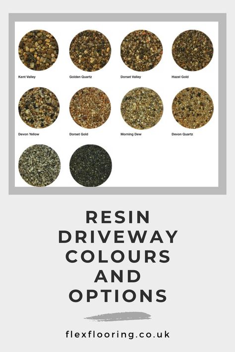 Resin bound driveways are a beautiful alternative to traditional gravel drives the 3-5mm dried aggregate is mixed with high strength resin and trowel levelled to create an incredibly hard-wearing and porous surface. There are many resin driveway colours and even a glitter effect can be applied to the driveway. Gravel Drive, Resin Bound Driveways, Resin Driveway, Golden Quartz, Different Colours, Color Swatches, Driveway, Stone Color, Glitter