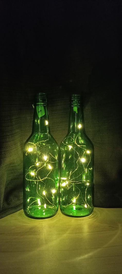 Soju Bottle Decoration, Bottle Fairy Lights, Bottle Decoration, Bottle Vase, Soju, Soju Bottle, Bottle Crafts, Fairy Lights, Bottles Decoration