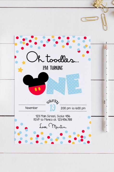 Instant Download | Digital Files | Editable Confettis Mickey Mouse Birthday Invite, Printable Mickey Birthday Invitation, Mickey Mouse Birthday Party, Boys Party Ideas Mickey Mouse 1st Birthday Party, Oh Toodles, Γενέθλια Mickey Mouse, Mickey Invitations, Mickey First Birthday, Mickey 1st Birthdays, Mickey Mouse Themed Birthday Party, Mickey Mouse Birthday Invitations, Mickey Mouse Invitation