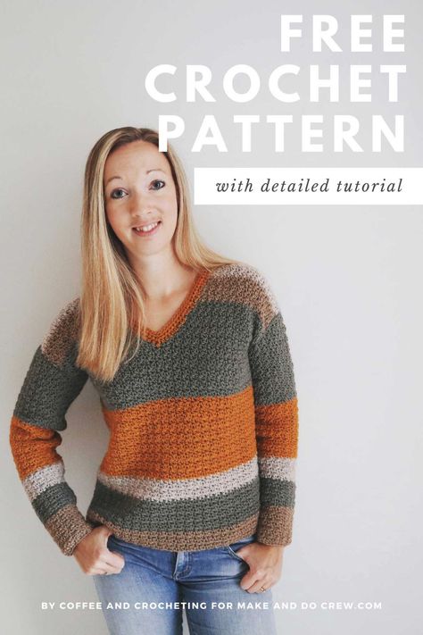 Crochet V Neck Jumper Free Pattern, Crochet Mandala Sweater Free Pattern, Free Crochet Pull Over Sweater Patterns, Raglan Sleeve Crochet Sweater Pattern Free, Crochet Sweaters Women Pattern, Crochet Colorblock Sweater, Easy Crochet Sweater Pattern Free, Mesh Sweaters, Boho Sweaters