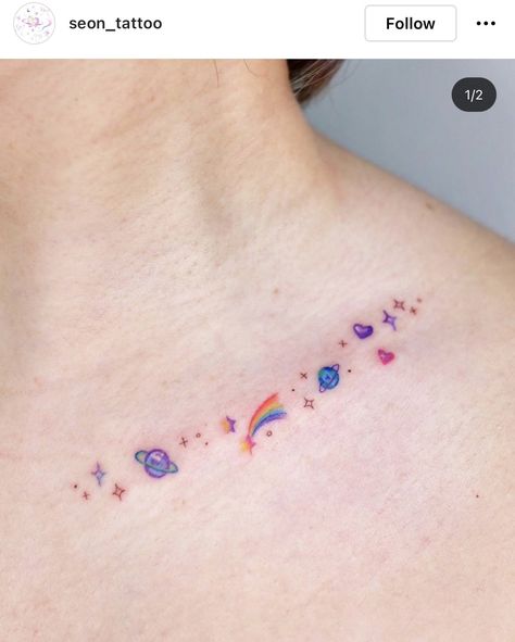 Rainbow Star Tattoo, Bigger Than The Whole Sky Tattoo, Subtle Queer Tattoos, Sky Tattoos, Colorful Tattoos, Rainbow Tattoos, Cute Tats, Dot Tattoos, Cute Tiny Tattoos