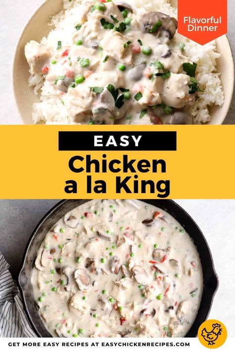 Who says you can’t eat like a king right in your own home? Consisting of shredded chicken in a rich cream sauce with mushrooms and vegetables, this Chicken a la King recipe is one the whole family will love! Easy Chicken A La King, Chicken A La King Recipes, One Pot Chicken Recipes, Leftover Chicken Breast, Chicken A La King, Delicious Chicken Dinners, Easy Sheet Pan Dinners, Chicken And Veggies, Shredded Chicken Recipes