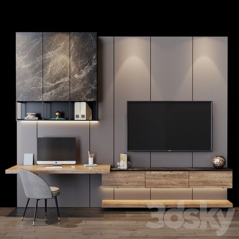 3d models: TV Wall - tv set 115 Tv Wall Entertainment Center, Bedroom Tv Unit Design, Tv Unit Bedroom, Wall Entertainment Center, Bedroom Tv Wall, Study Table Designs, Modern Tv Wall Units, Tv Unit Interior Design, Modern Tv Units