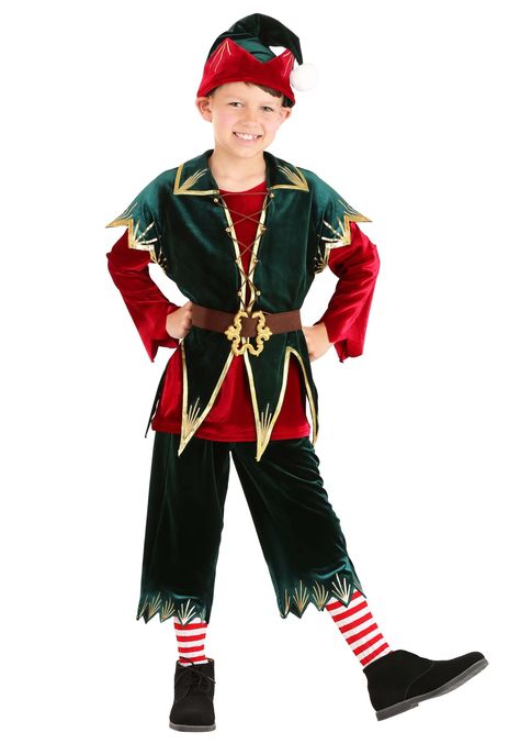 PRICES MAY VARY. Polyester Shirt: 95% polyester, 5% spandex; Pants: 93% polyester, 7% spandex Pullover shirt has round neckline, zigzag sleeve cuffs Vest has hook & loop fastener at back, decorative lacing in front Gold braid trim around all edges Pants have elastic waistband and gold accents on the uneven hem All your kiddo has to do to celebrate the spirit of the season this year is to get into this Kids' Holiday Elf Costume! Designed as a deluxe version of a Santa's elf inspired costume, this Elf Costume Ideas, Christmas Elf Costume, Boys Christmas Outfits, Elf Clothes, Elf Costume, Holiday Costumes, Santa's Elves, Christmas Costume, Green Vest