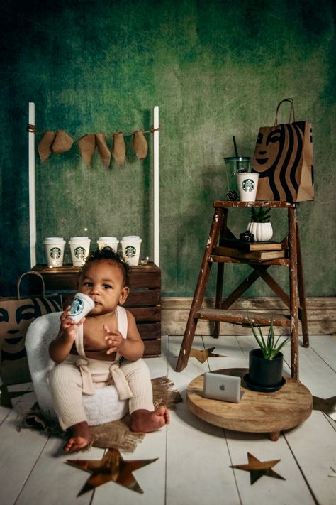 Starbucks Theme, Inspired Photoshoot, Baby Cake Smash, 1st Birthday Cake Smash, 1st Birthday Themes, Baby Themes, Birthday Cake Smash, Photoshoot Themes, 1st Birthday Cake