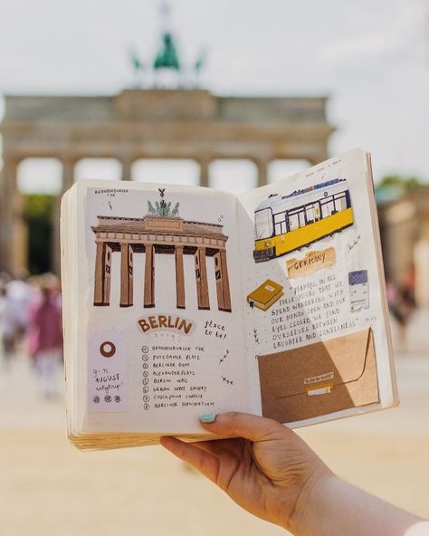 Merel Djamila on Instagram: “I took the nightbus to Berlin last weekend and it was such an incredible experience to be away for a while. ✨ Even though I’ve visited this…” Polaroid Scrapbook, Voyage Sketchbook, Dairy Writing, Best Travel Journals, Planner Making, Travel Journal Ideas, Travel Journal Scrapbook, Berlin Travel, Travel Art Journal