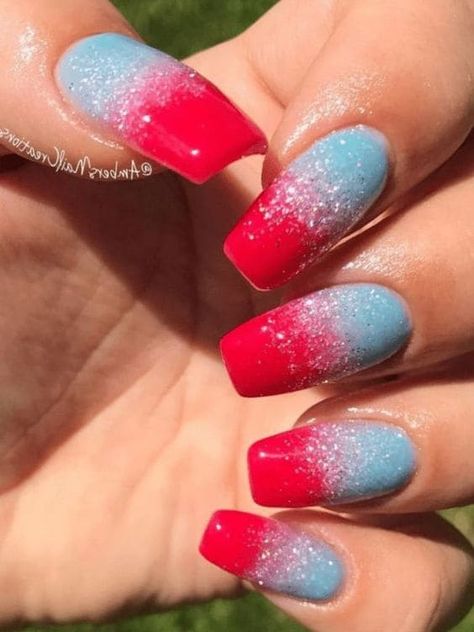 Easy Firework Nail Design, Sparkly 4th Of July Nails, 4 Th Of July Nails, Nails For 4th Of July, Easy 4th Of July Nails, 4th Of July Nail Designs, American Flag Nails, 4th Nails, Trending Nail Art