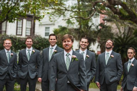 Gray Groomsmen, Gray Groomsmen Suits, Beach Wedding Groomsmen, Sage Green Tie, Wedding Groomsmen Attire, Groomsmen Grey, Wedding Tux, Sage Green Dress, Sage Wedding