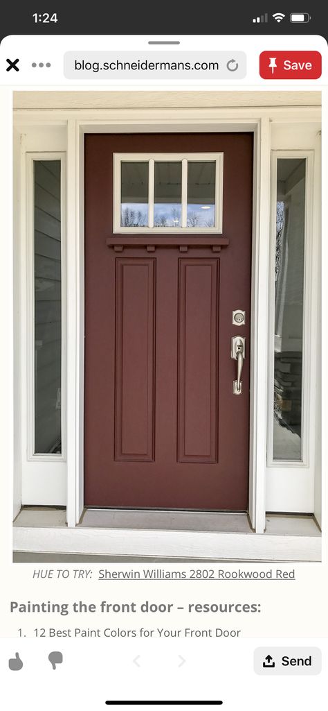 Burgundy Door Exterior, Burgundy Exterior Door, Red Brown Exterior House Colors, Burgundy Front Door Colors, Brown House Red Door, Dark Red Front Door, Maroon Front Door, Cottage Siding, Siding House