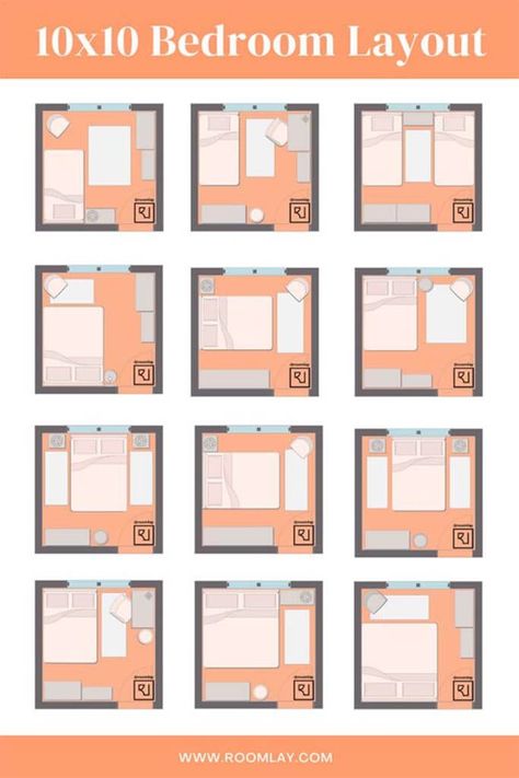 10x10 Bedroom Layout, 10x10 Bedroom, Small Room Layouts, Bedroom Layout Design, Beautiful Bed Designs, Small Bedroom Inspiration, Design Ložnic, Small Bedroom Layout, Bedroom Decor For Women