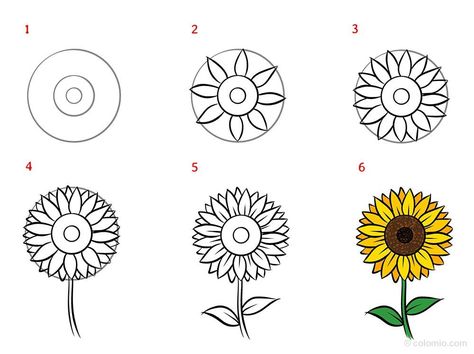 Sunflower Henna, Draw Sunflower, Sunflower Tutorial, Sunflower Coloring, Floral Sketches, Sunflower Coloring Pages, Whimsical Characters, Easy Flower Drawings, Henna Drawings