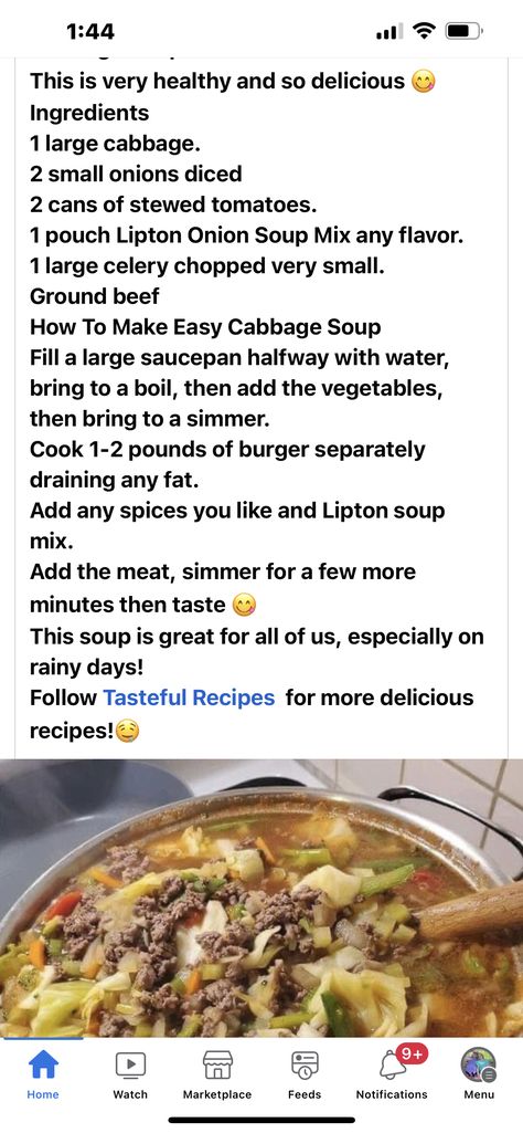 Cabbage Soup With Ground Beef, Easy Cabbage Soup, Lipton Soup, Lipton Onion Soup Mix, Soup With Ground Beef, Dinner Plans, Stewed Tomatoes, Beef Soup, Soup Mixes