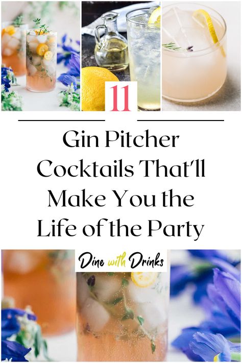 Collage of 4 gin pitcher cocktails. Large Batch Gin Cocktails, Gin Pitcher Cocktail, Gin Batch Cocktails, Gin Punch Recipe Easy, Game Night Cocktails, Pitcher Cocktail Recipes, Summer Pitcher Cocktails, Slow Gin Fizz, Drink Dispenser Recipes