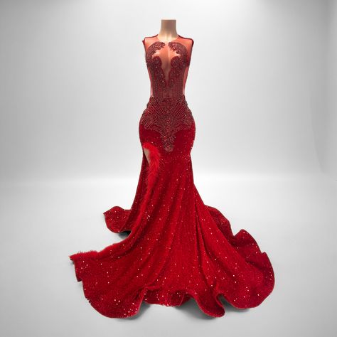 Feather Gown, Exquisite Gowns, Rhinestone Appliques, Grand Entrance, Sequin Fabric, Ruby Red, 3 Weeks, Jumpsuit Dress, Skirt Set