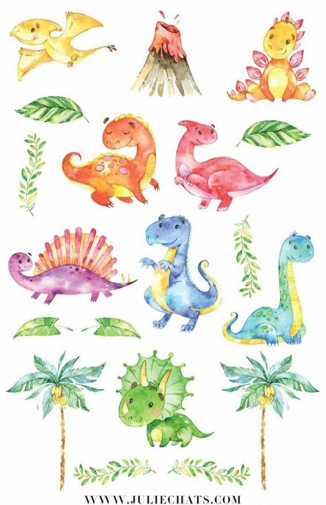 Dino Painting, Dino Crafts, Watercolor Planner, Fabric Painting Techniques, Dinosaur Drawing, Art Sketches Doodles, Whimsical Watercolor, Toddler Art, Planner Sticker