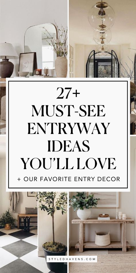 Searching for entryway ideas for your home? Whether your home entryway is small or really wide, you can implement these super stylish entryway decor ideas in ANY space! From entryway console tables to benches and beyond - these simple home decor tips will totally transform your space! (SAVE these entrance ideas to your interior design or home décor board for later!) Inside Entryway Decor, Traditional House Entryway, Modern Landing Ideas, French Cottage Entryway Ideas, Entry Storage Table, Long Mirror In Foyer Entryway, Decorating Front Entry Table, Entry Table Decor No Mirror, Foyer Furniture Front Entry