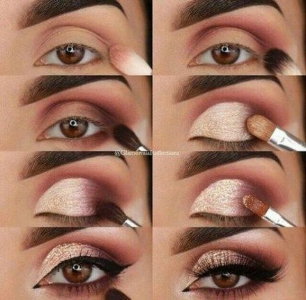 Trucco Smokey Eye, Eyeshadow Designs, Tutorial Eyeliner, Makeup Gold, Natural Smokey Eye, Alat Makeup, Makeup Tutorial Step By Step, Rose Gold Makeup, Eye Makeup Steps