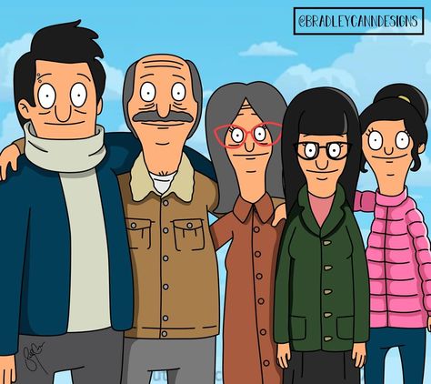 Bradley Cann Designs on Instagram: “My personal representation of the Belcher kids all grown up. I like to think they recreate the perfect family picture every once and a…” Bobs Burgers Wallpaper, Bobs Burgers Funny, Bobs Burgers Characters, Belcher Family, Tina Belcher, Bob's Burgers, Bobs Burgers, Black Cartoon, Perfect Family