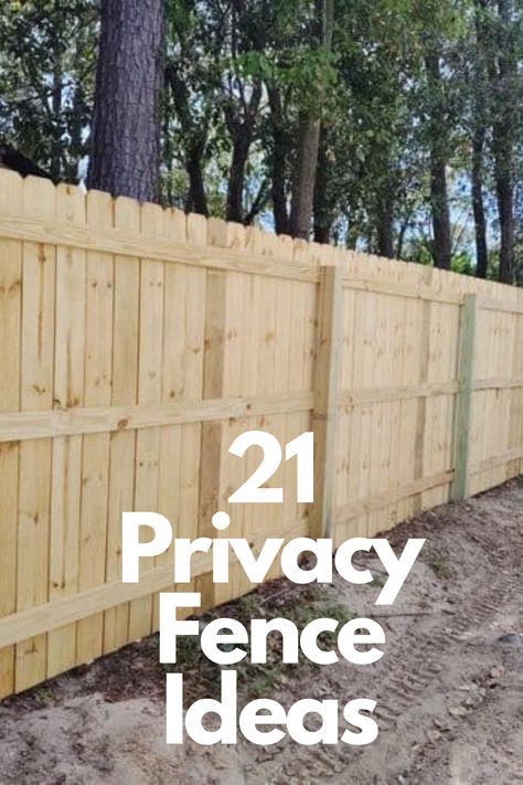 You can't go wrong with a classic wood fence for privacy in your backyard. Wooden Fence Privacy Ideas, Privacy Fence Along Driveway, Simple Wood Fence Ideas, Hog Wire Privacy Fence, Build Privacy Fence, Backyard Privacy Fence Decor Ideas, Faux Wood Fence, Steel And Wood Fence, Backyard With Privacy Fence