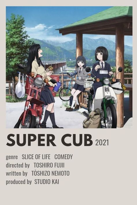 Super Cub | minimalist poster Best Animes To Watch, Minimalist Anime Poster, Anime Recs, Studio Ghibli Poster, Minimalist Anime, Slice Of Life Anime, Super Cub, Best Romance Anime, Japanese Animated Movies