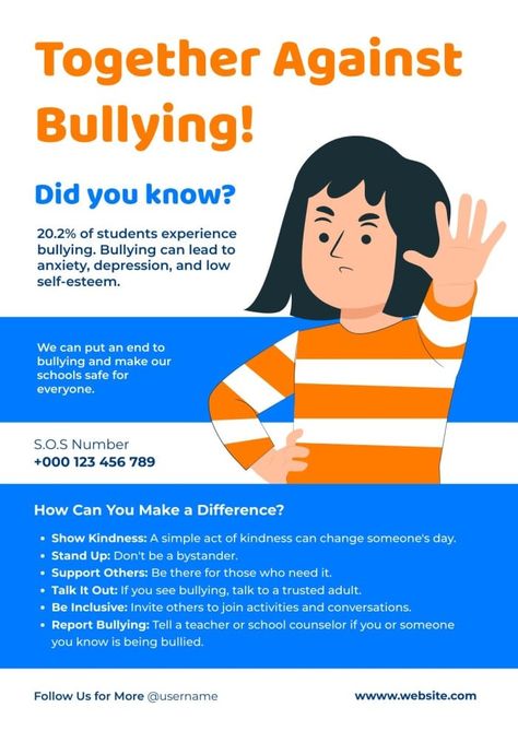 Simple Hand-drawn Anti Bullying Poster Poster Bully, Safe Schools, You Make A Difference, Low Self Esteem, Home Poster, Poster Template, Free Graphic Design, Self Esteem, Social Media Platforms