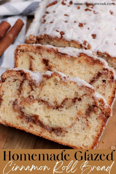 Soft and fluffy cinnamon roll bread with delicious cinnamon sugar swirls and a cream cheese glaze! Sour Cream Cinnamon Bread, Cream Cheese Cinnamon Bread, Cinnamon Roll Bread Loaf, Cinnamon Sugar Bread, Cinnamon Swirls, Fluffiest Cinnamon Rolls, Cinnamon Loaf, Bread Quick, Recipe With Cream Cheese